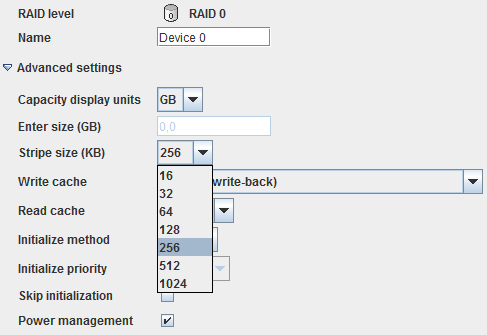 RAID 0 settings